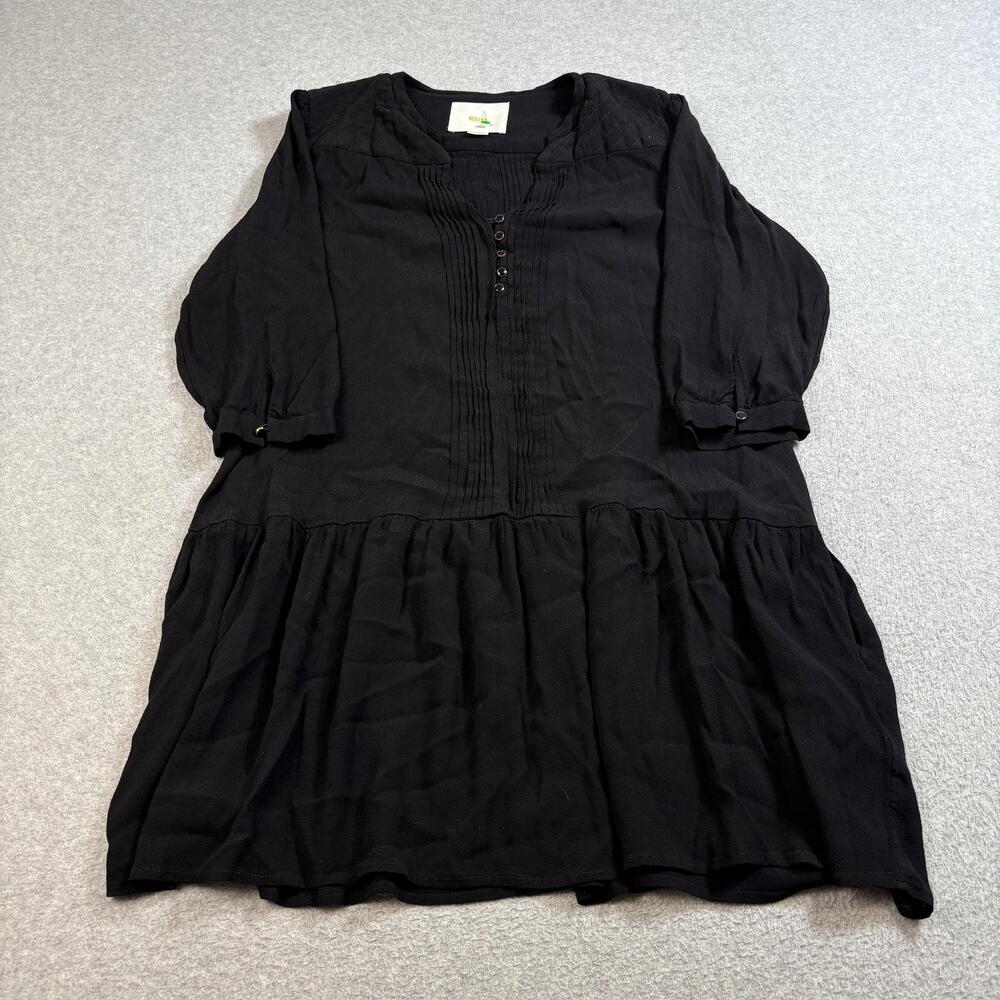 Maeve Dress Womens Large Black Boho Midi Tiered Button Pockets Whimsy Goth Twee